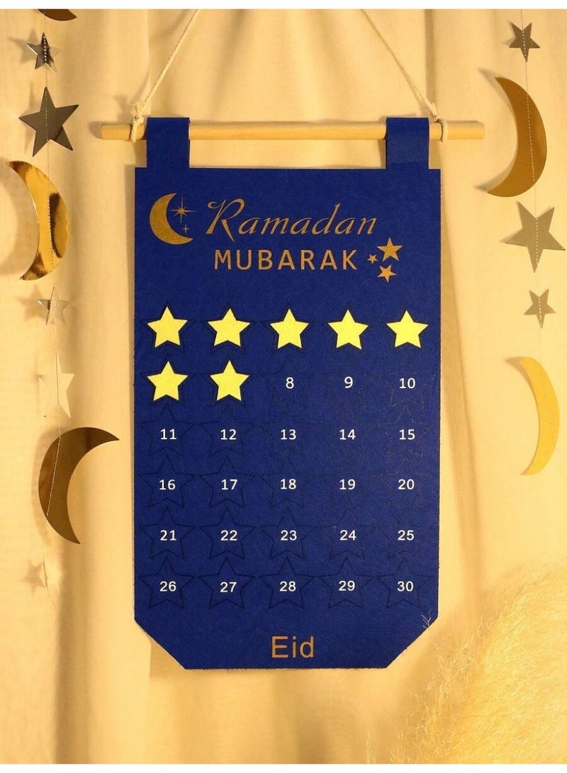 Ramadan Mubarak Countdown Calendar Wall Hanging – Star Tracker Fabric Banner for Kids & Family – Interactive Ramadan Home Decor - Image 1